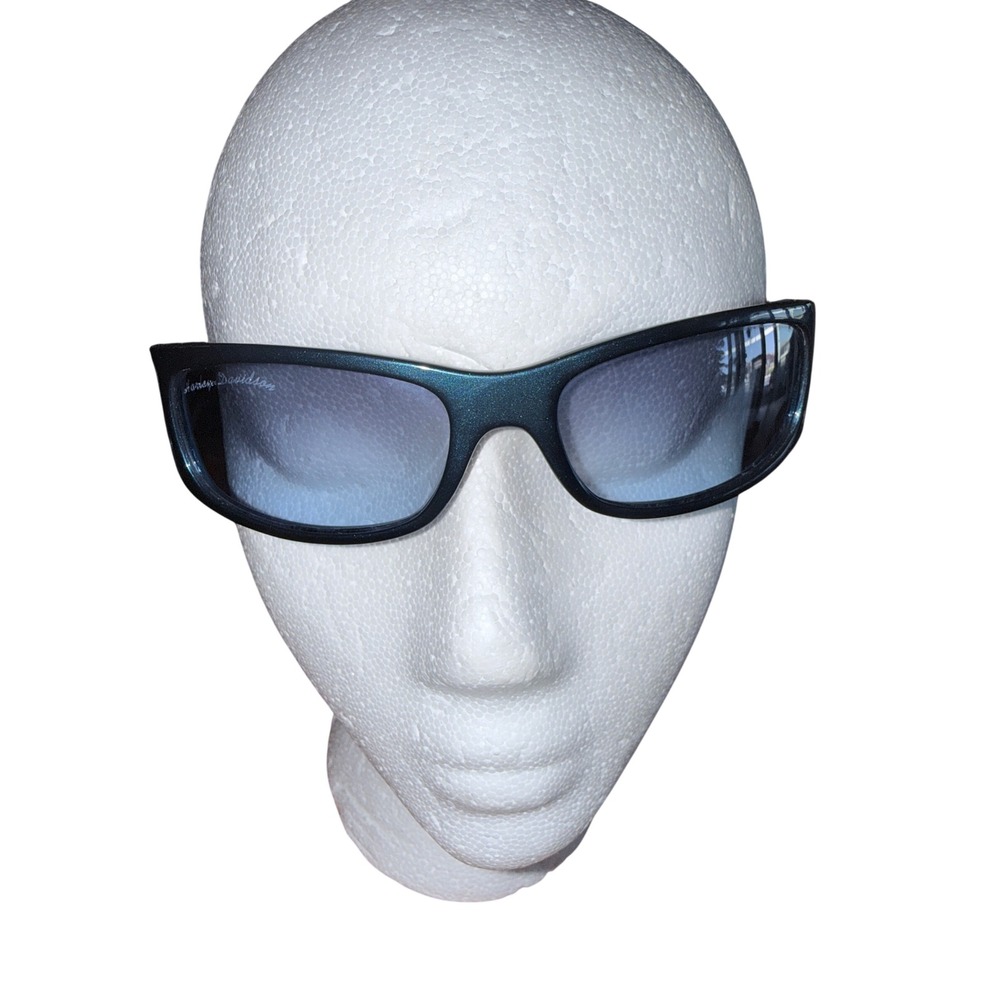 Vtg Y2K Harley-Davidson Blue Green Metallic Wrap Sunglasses Blue Gradient Lens